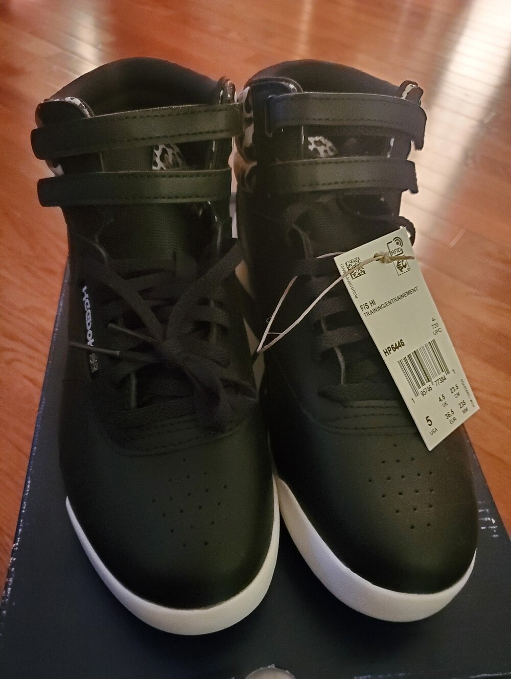 Reebok Freestyle Junior Hi High Top Sneakers Black With Cheetah/Leopard Print - Picture 8 of 8
